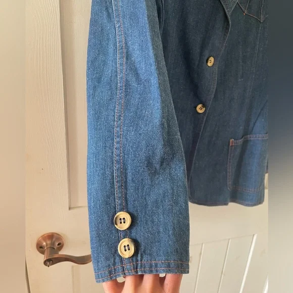 Women’s Vintage Jean Denim Blazer Jacket 2 Buttons With Pockets Size 40 Cotton - Picture 4 of 7